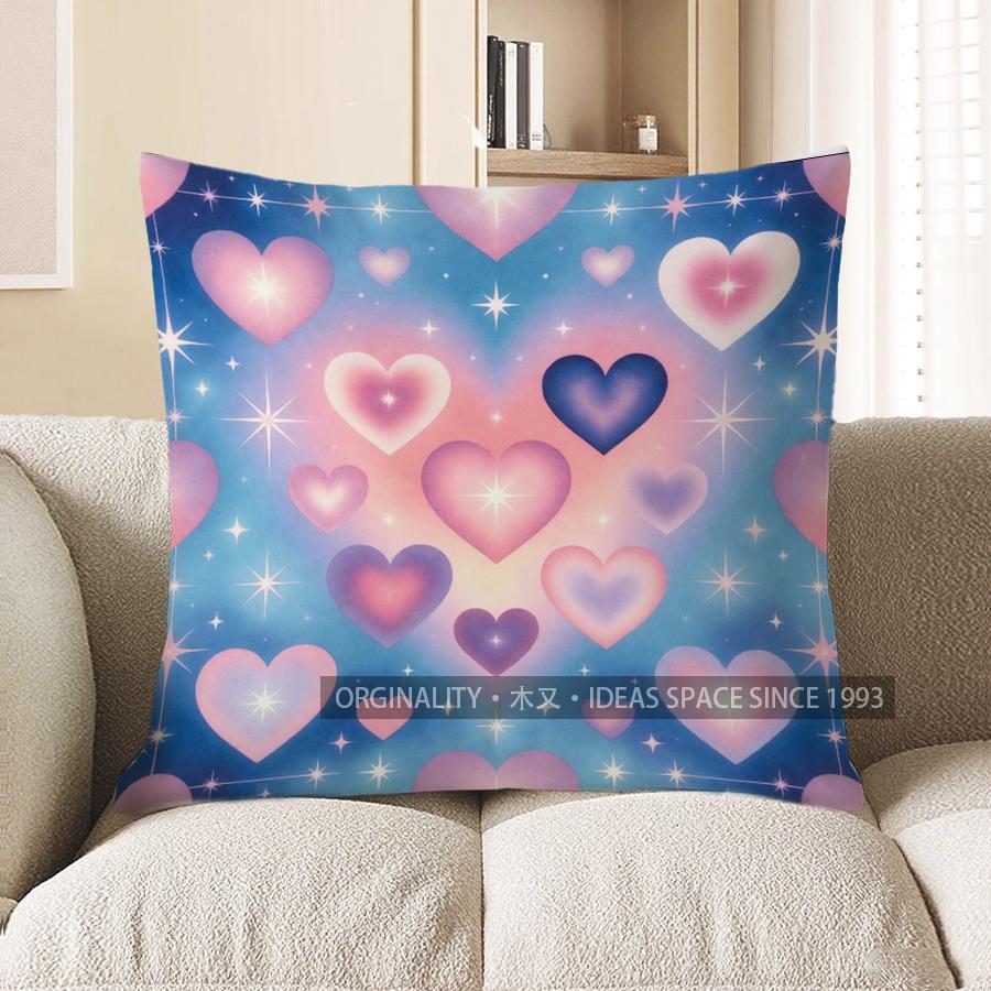 2D Colorful Heart Pattern Pillow Covers For Decor Pattern Cushion Cover Suitable For Sofa Bedroom Car Pillow Cover