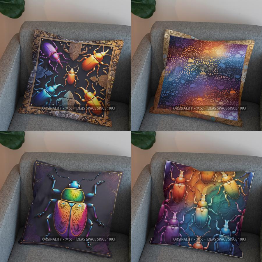 Panika Chen Unisex 2D Colorful Beetle Pattern Decorative Pillow Cover Pattern Cushion Cover Suitable For Sofa Bedroom Car Pillow Cover