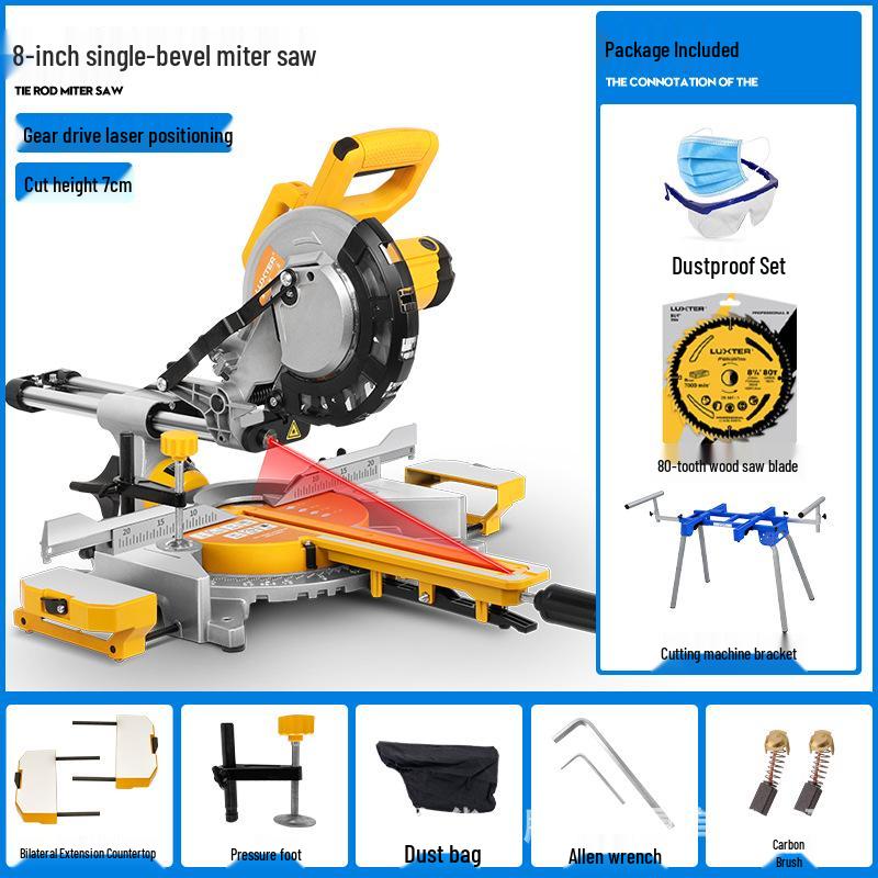 LUXTER 8-inch Sliding Compound Miter Saw with Single Bevel, Aluminum Cutting, Laser Guide, and 45° Woodworking Capability.