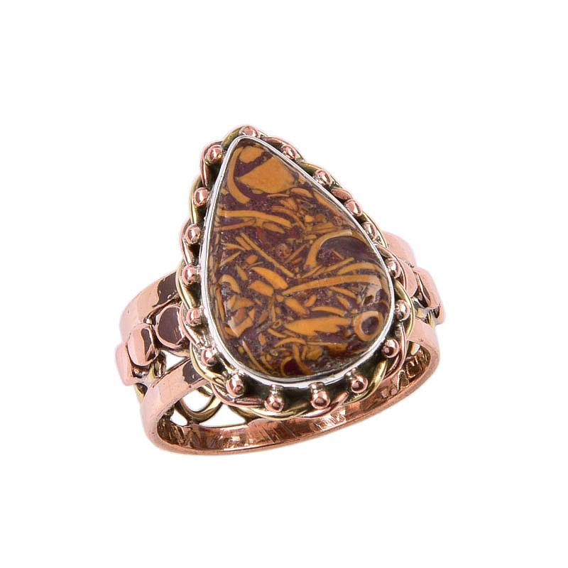 Natural Maryam Jasper Gemstone 925 Solid Sterling Silver Two Tone Ring S.7 N7K97