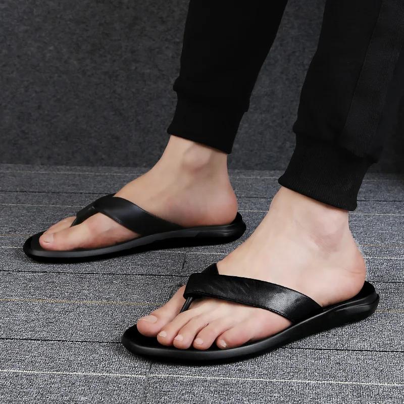 Fashion New Brand Genuine Leather Men Flip Flops Outdoor High Quality Beach Sandals Classic Summer Shoes Casual Fashion Luxury Slippers