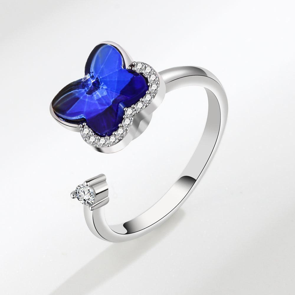Fidget Spinner Ring Anxiety for Women Multiple Crystal Flower Eye Butterfly Animal Ring Rotate Anti Stress Wedding Jewerly