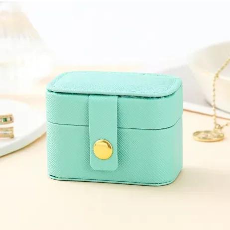 

Mini Portable Small Jewelry Storage Bag Travel Simple Leather Ring Necklace Earrings Storage Box Organizer Display Gift Box синий