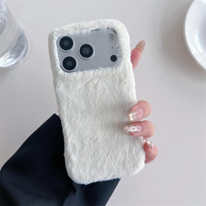Winter Warm Solid Colors Furry Fluffy Plush Phone Case For iPhone 17 Air 16 15 14 13 Pro Max Shockproof Protective Cover