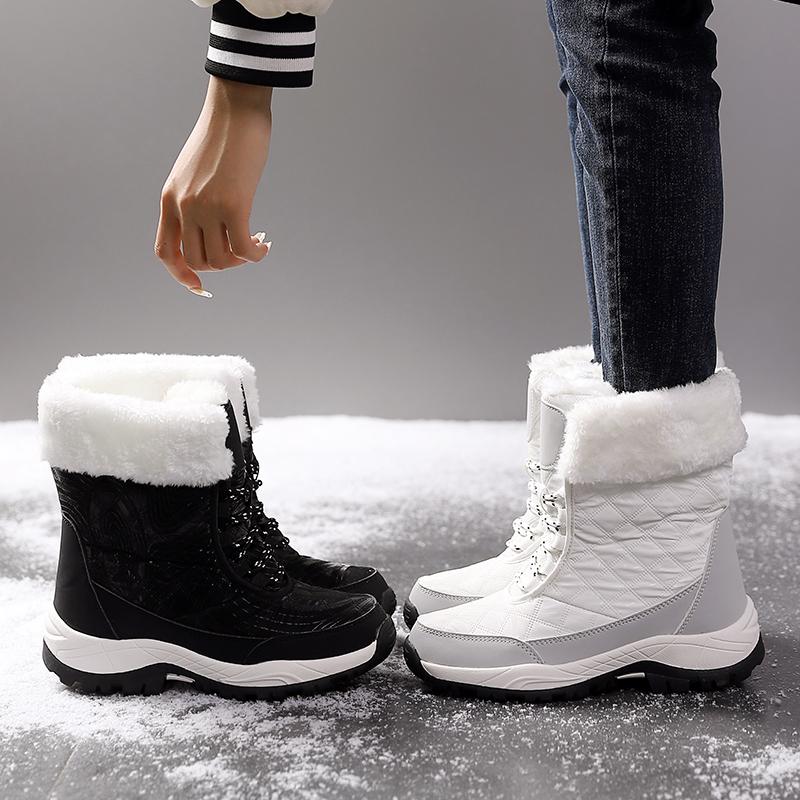 Warm Cotton Shoes Women's High-top Boots Anti-slip Snow Boots Winter Plush Outdoor Walking Shoes Hiking Sneakers
