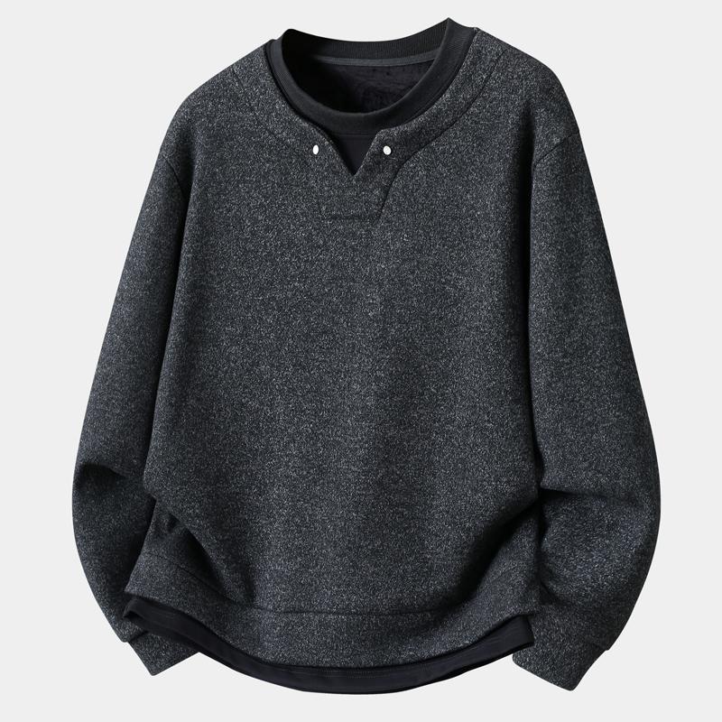 Men's Plus Size Fleece Sweatshirt Fake Two Piece Warm Long Sleeve Pullover for Big Guys
