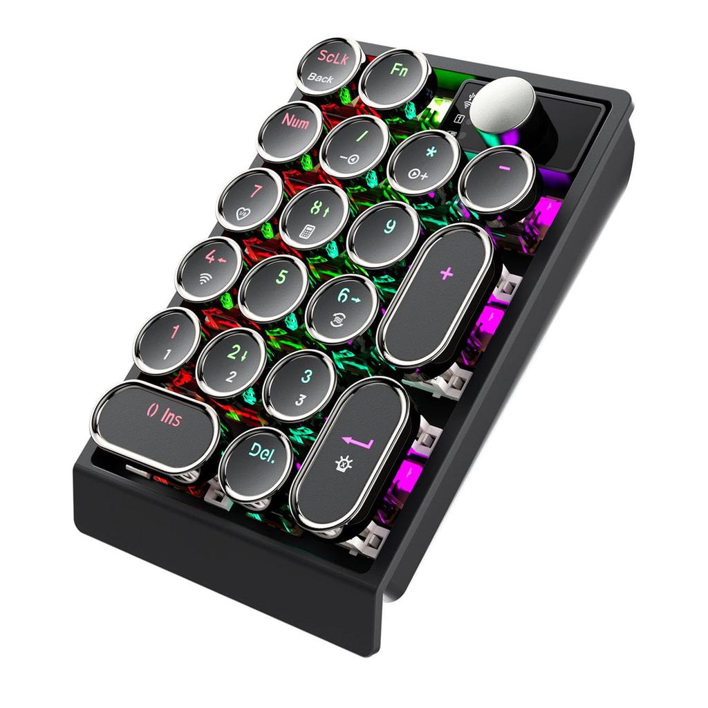 Acogedor 19-Key Wireless Mechanical Keyboard with RGB Backlight, Hot-Swap, 3 Modes (BT/2.4G/USB-C), 1000mAh, Retro Dial for Laptop PC