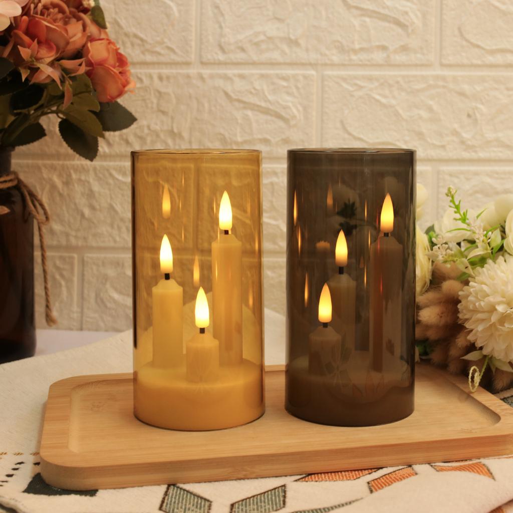 Xiaomi Clear Acrylic 3 Wick Flickering Flameless LED Candles Battery Operated Realistic Pillar Candles for Home Weddings Parties Decor