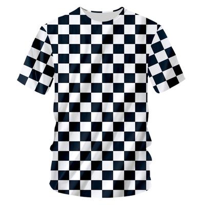 T-shirt con stampa 3D a quadri, estive, alla moda, per bambini, casual, kawaii, ragazzi e ragazze, neutre, scollo rotondo, top e vestiti.