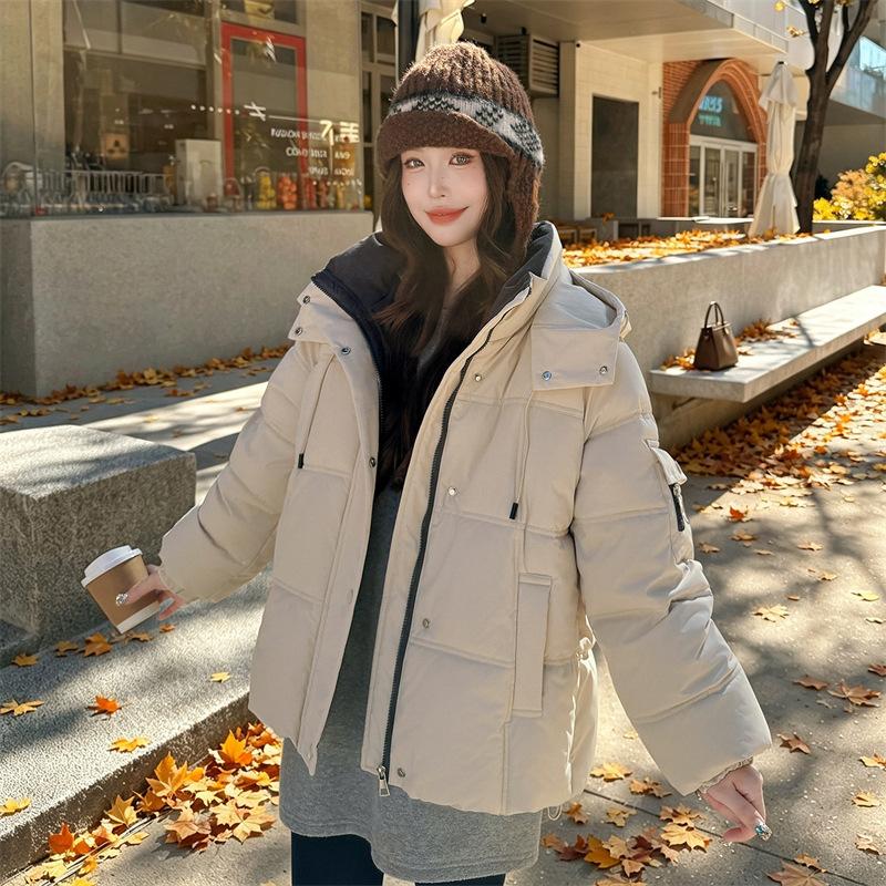 Winter New Women's Fashion Casual Warm College Cotton Coat Thickened Hooded Down Cotton Jacket