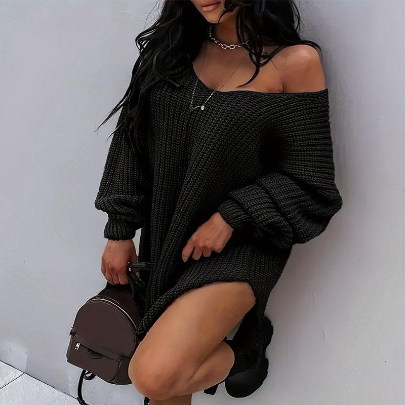 Women's Autumn and Winter Plus Size Slouchy V-Neck Knit Sweater