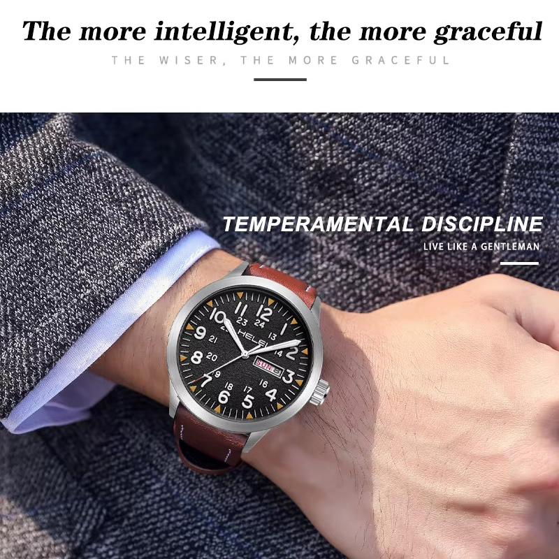 Mens Watch Classic Tactical Analog Quartz Watches Luminous Markers Day & Date Waterproof Casual Dress Watch