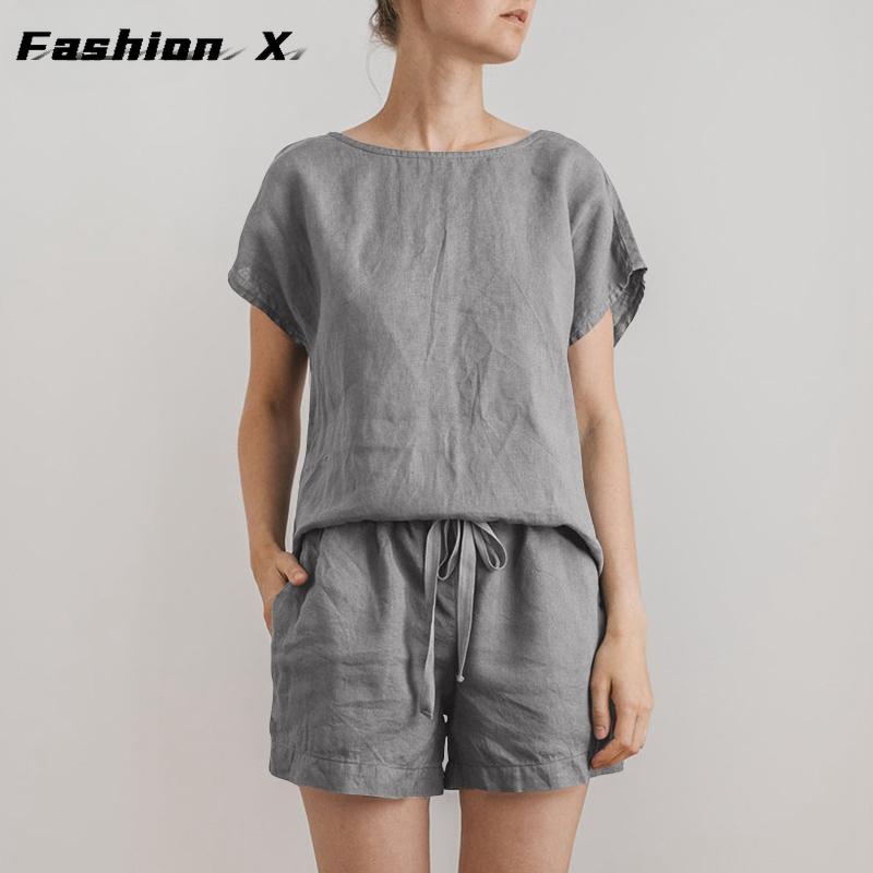 

Женский летний костюм из двух частей с коротким рукавом и шортами 5XL светло-серый