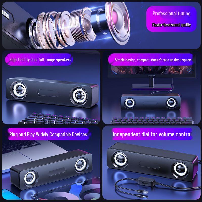Bluetooth Desktop Speakers with Wired Subwoofer Soundbar for Home and Gaming Use