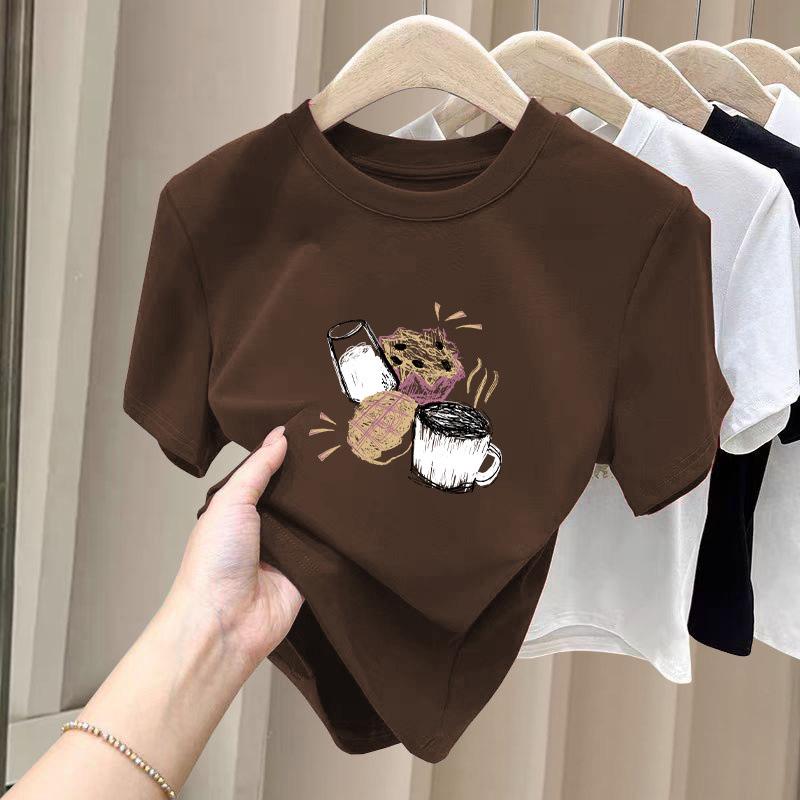 Women's Thickened Pure Cotton Brushed Short Sleeve T-shirt - Stylish Base Layer for Spring, Autumn, and Winter