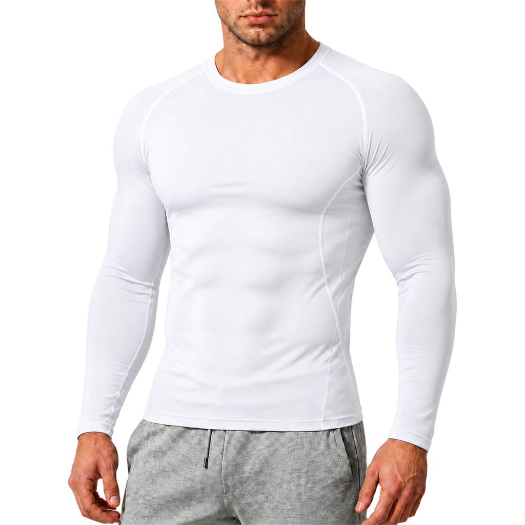 Men's Compression Long Sleeve Shirt Athletic Training Top Quick Dry Breathable High Stretch Base Layer for Running Basketball