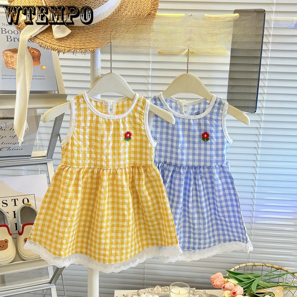 Summer Outfit Sweet Beauty Children's Plaid Dress Korean Baby Girl Dress Men's and Women's Vest Shorts Set