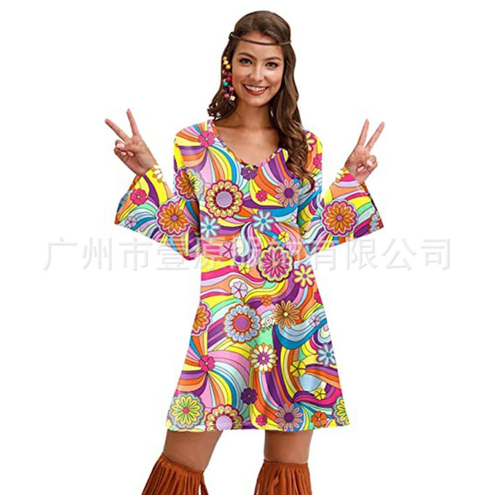 70s Hippie Halloween Printed Women's Dress