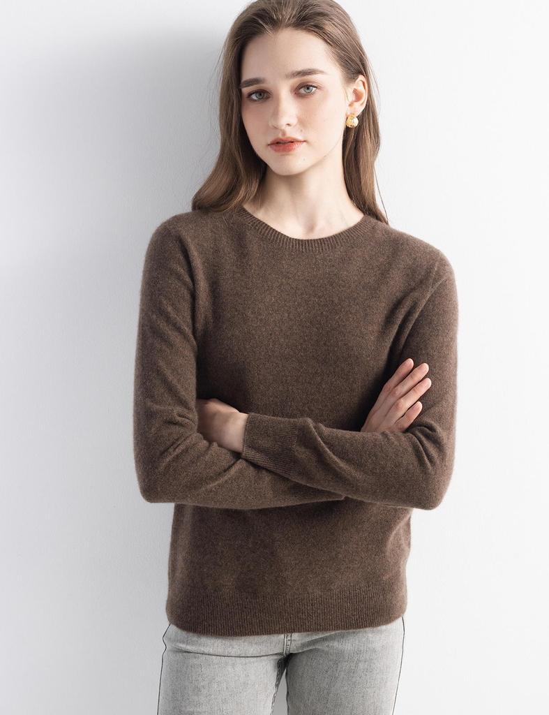 Round Neck Long Sleeve Cashmere Pullover - 2025 Women's Solid Color Knit Base Layer Sweater