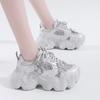 European Rhinestone Muffin Thick-soled Dad Shoes Women's 2025 Summer New Mesh Breathable Heightening Sports and Leisure Shoes Tide