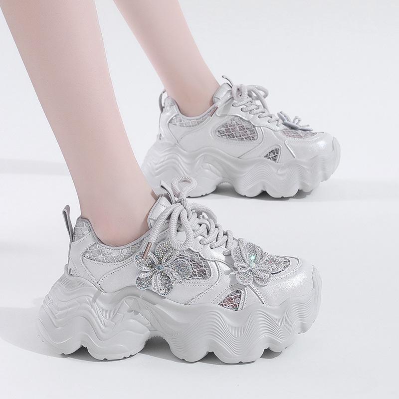 European rhinestone muffin thick-soled dad shoes women's 2025 summer new mesh breathable heightening sports and leisure shoes tide