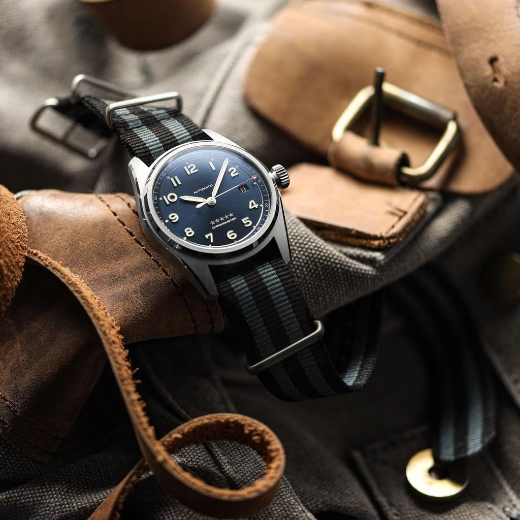 ZULUDIVER Classic Bond 1973 British Cadet Nylon Watch Black Grey Satin Buckle 20mm Band, & - -