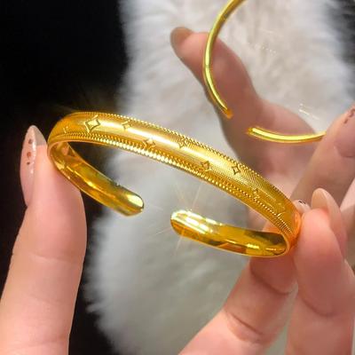 Xiaohongshu Style Sand Gold Four-Pointed Star Open Cuff Bracelet