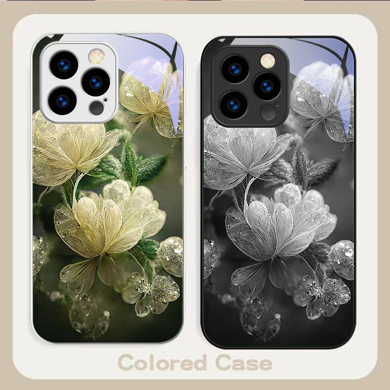 Rosa Kristallblume Für iPhone 16 E 15 14 13 Plus 12 mini 11 Pro Max XR Xs Max X 7 8 Plus 6 6S 22 Gehärtetes Glas Handyhülle