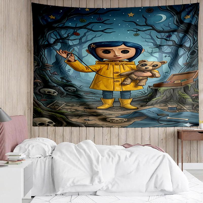 Coraline Tapestry for Bedroom Aesthetic Classroom Tapestries Wall Hanging for Living Room Dorm Office,Ideal Creative Gift