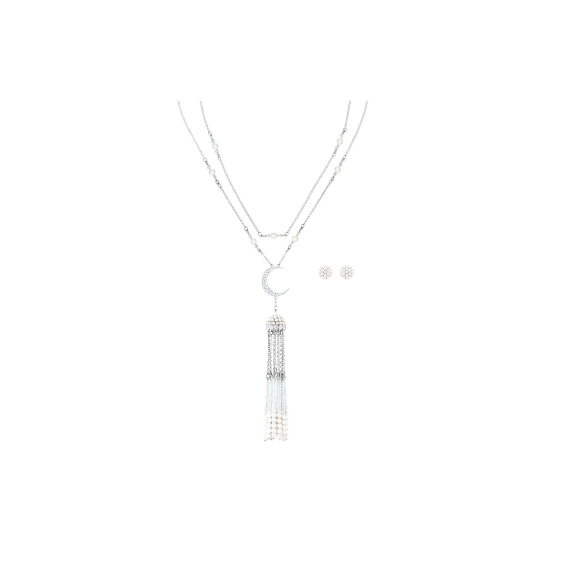 Swarovski Movement Mysterious Moon Tassel Necklace And Earring Set Women necklaces White-Gold 5409484 White Gold-Plated