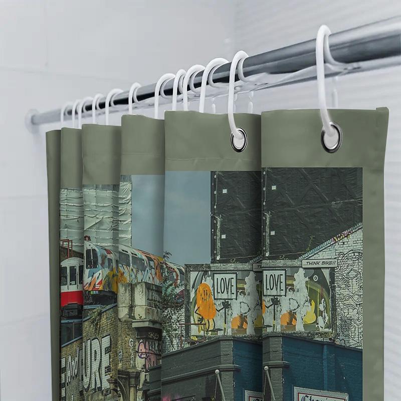 Vintage Graffiti Shower Curtain Urban Art Cityscape Backdrop Bathroom Decor Wall Hanging Wall Art Modern Aesthetic Home Decor