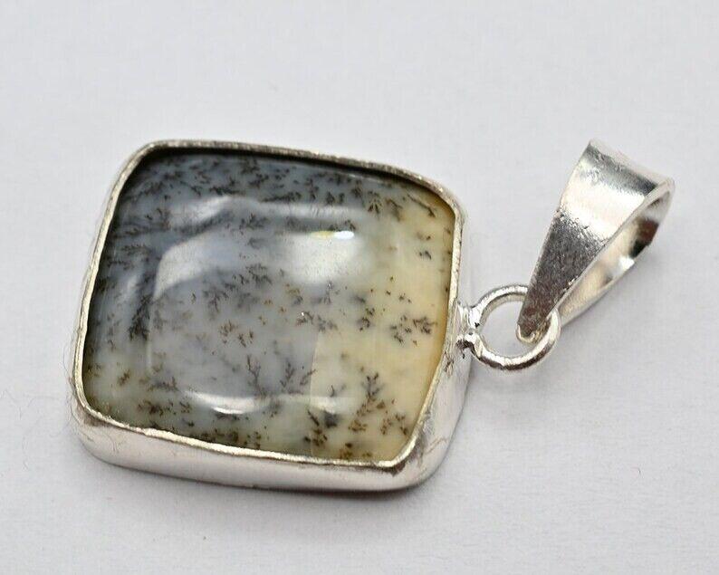 925 Sterling Silver Necklace Natural Dendrite Opal Pendant - Unique Gemstone