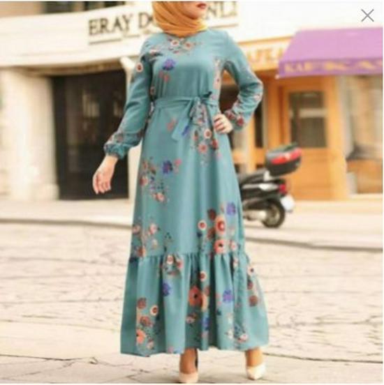 2022 Moroccan Print Long Sleeve Turkish Muslim Women's Party Dress