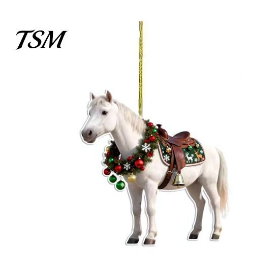 Fade-resistant Christmas Decorations Pony Ornament 2D Acrylic Hanging Decor for Car White Horse Design And Tree Cute Holiday Gift Kids Ornaments
