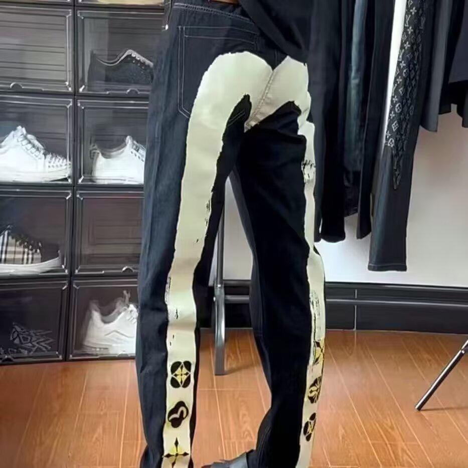 

Men s Large Size Printed Casual Straight Jeans - Nine-point Length Size 32