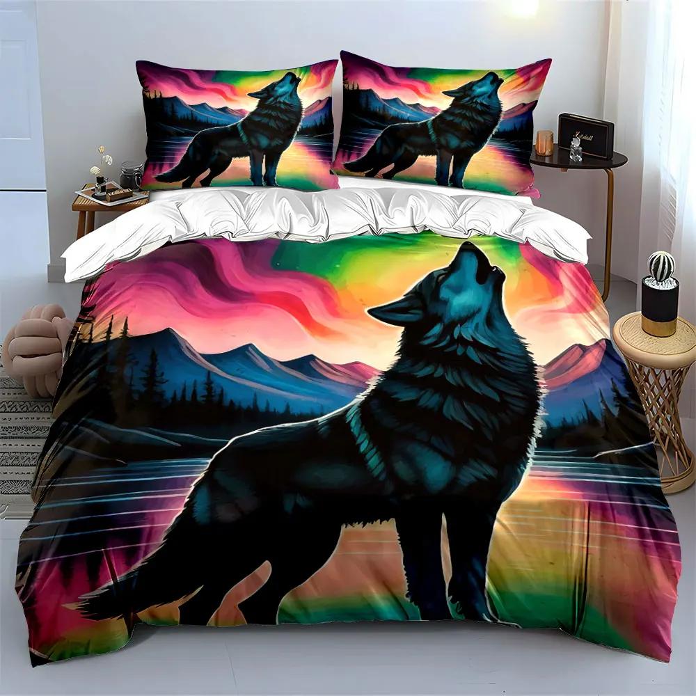 Wolf Design Bedroom Decor Set Soft Comfortable Duvet Cover Bedding Set Included 1*Duvet Cover & 2*Pillowcases Gift