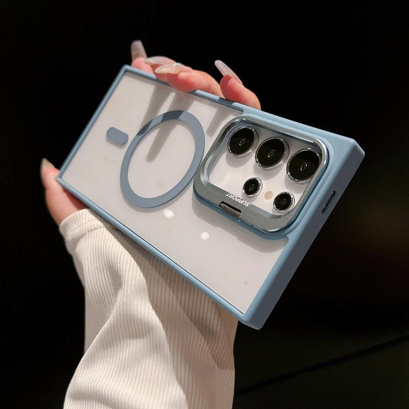 Suitable for Samsung S25 Ultra Mobile Phone Case Metal Lens Bracket Magnetically Absorbed Transparent Acrylic S24FE Anti Fall Hard