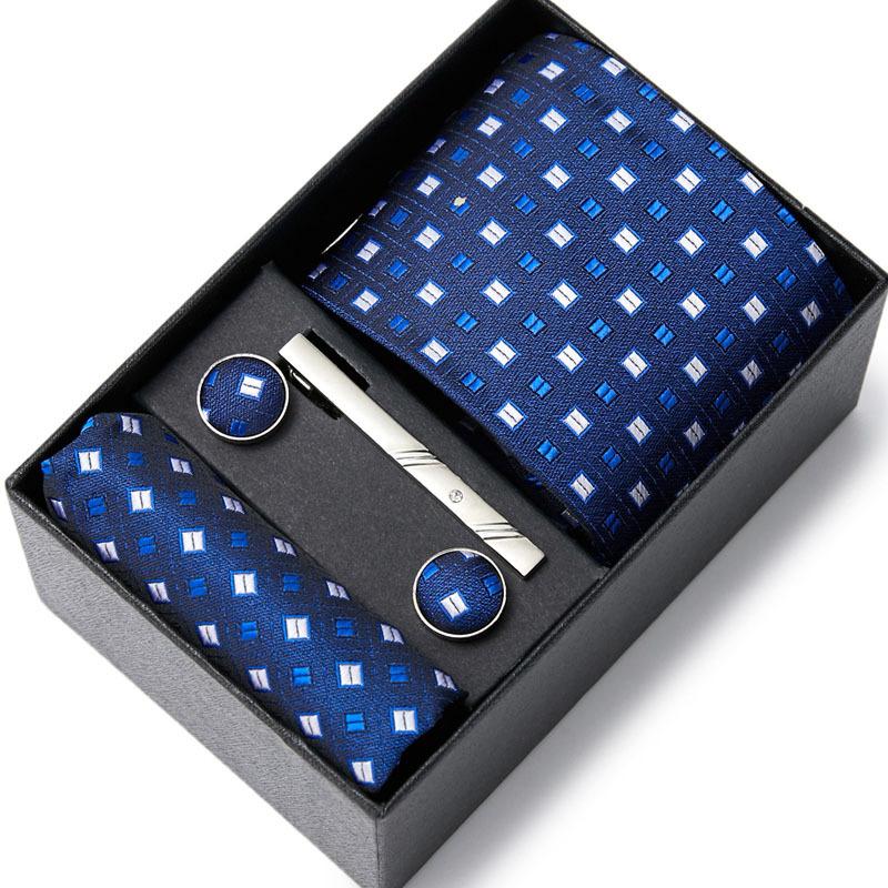Tie Men'S Business Professional Dress Suit Blue Striped Gift Box Polyester Silk 7.5Cm Business Gift