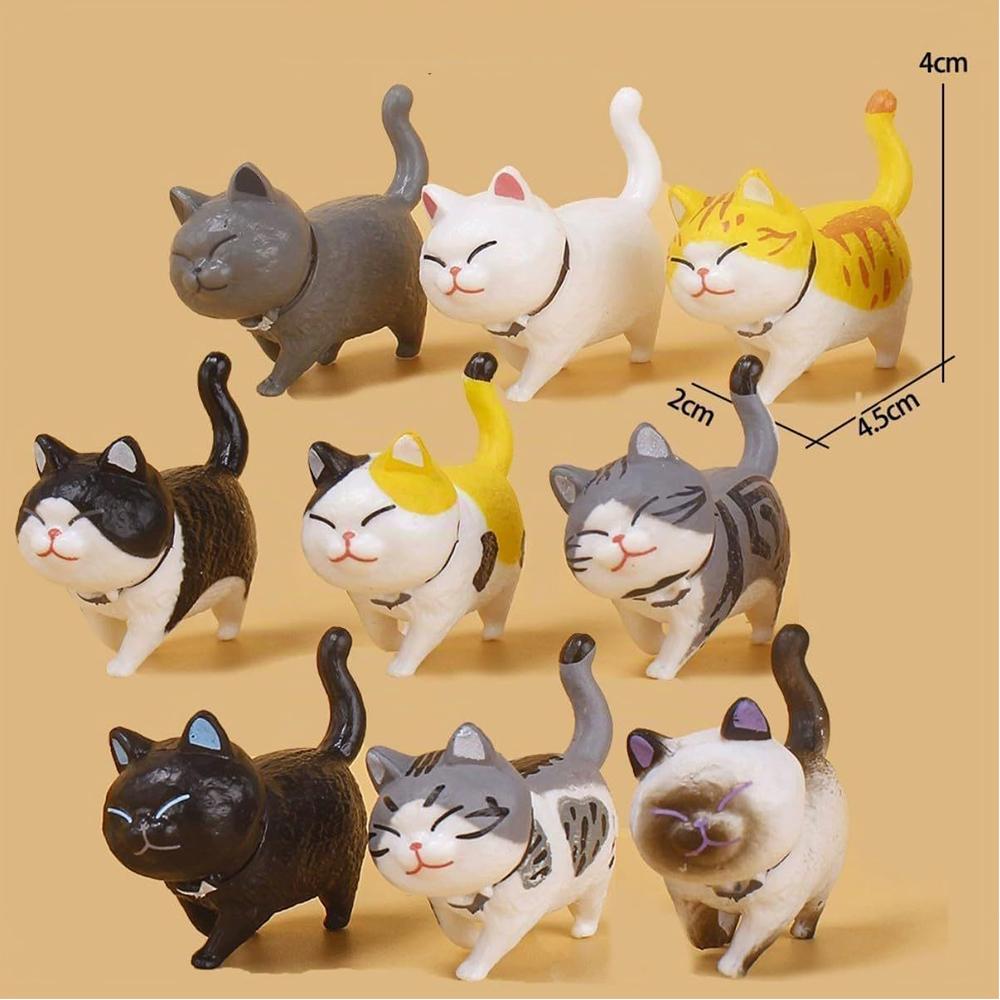 9pcs Mini Cat Figures For Table Car Desk Office