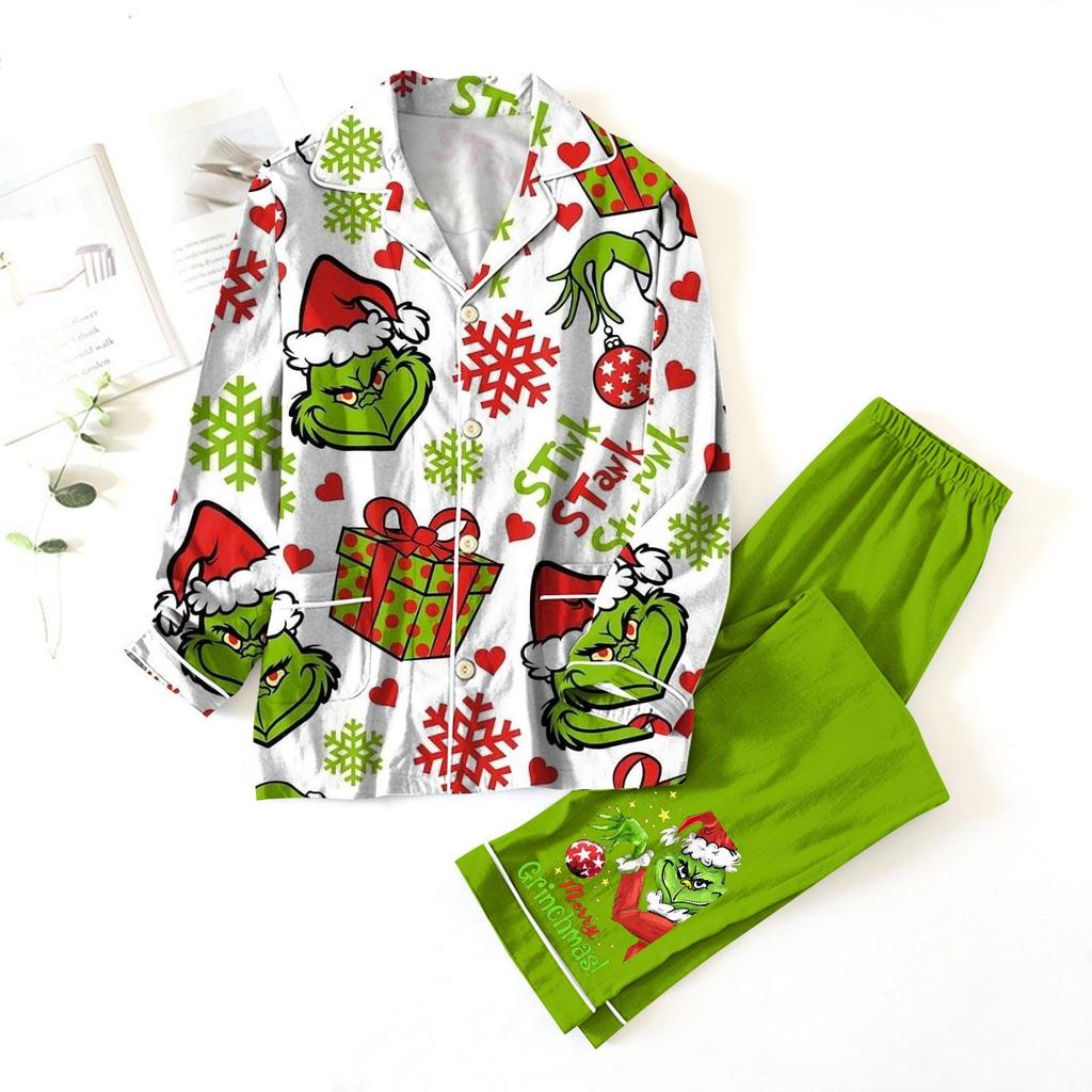 Women's 2 Piece Printed Suit Long Sleeve Button Up Top Wide Leg Pants Suit Set Pajamas Home Casual Suit