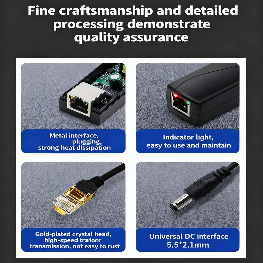 POE Splitter DC5.5 x 2.5mm Plugs 48V to 12V Voltages Converter for Cameras Plastic Housing Overcurrent Protections