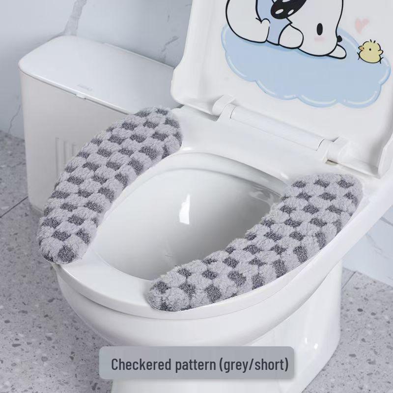 Plush Thickened Washable Toilet Seat Cover - Universal Autumn/Winter Style серый
