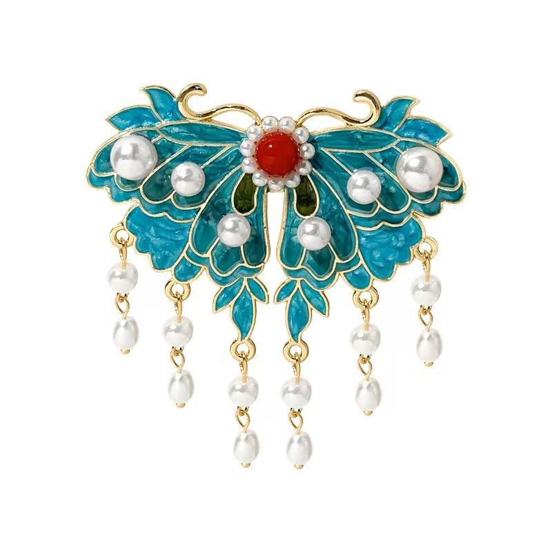 Style Ancien Bleu Brûlé Nuage Auspicieux Perle Frange Épingle à Cheveux Pince de Bordure Clip Haut de Gamme Accessoires pour Cheveux Épingle à Cheveux Headgear
