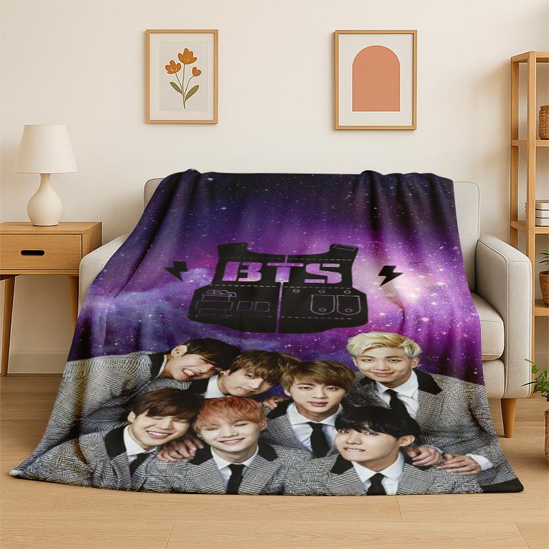 Kpop B-BTS Fashion Group Star Flannel Blanket Soft Warm Throw Blanket for Bedroom Living Room Bed Travel Camping Picnic Gift