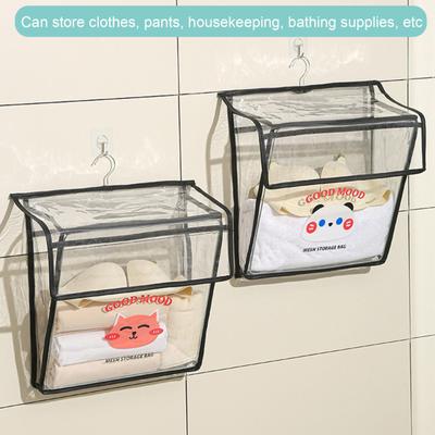 Waterproof Bathroom Storage Bag with Hook And Cellphone Compartment Transparent Wall Hanging Organizer Large Capacity Folable Clothes Sundries
