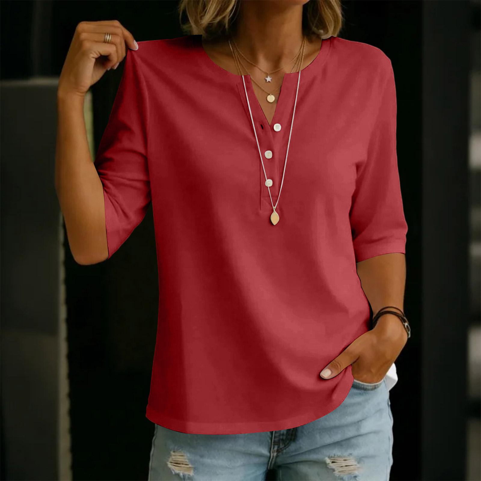 

Ladies Casual And Fashionable V-neck Five Quarter Sleeved Top XL винний