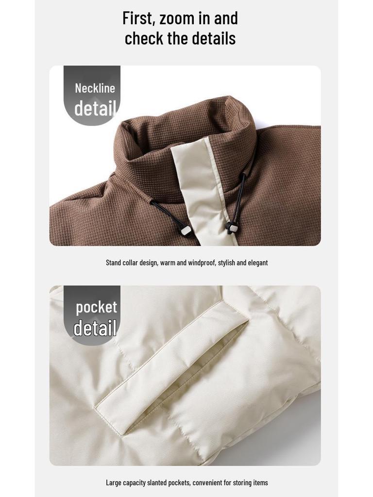 Stylish Winter Cotton Jacket: Windproof, Warm, Stand Collar, Patchwork Design