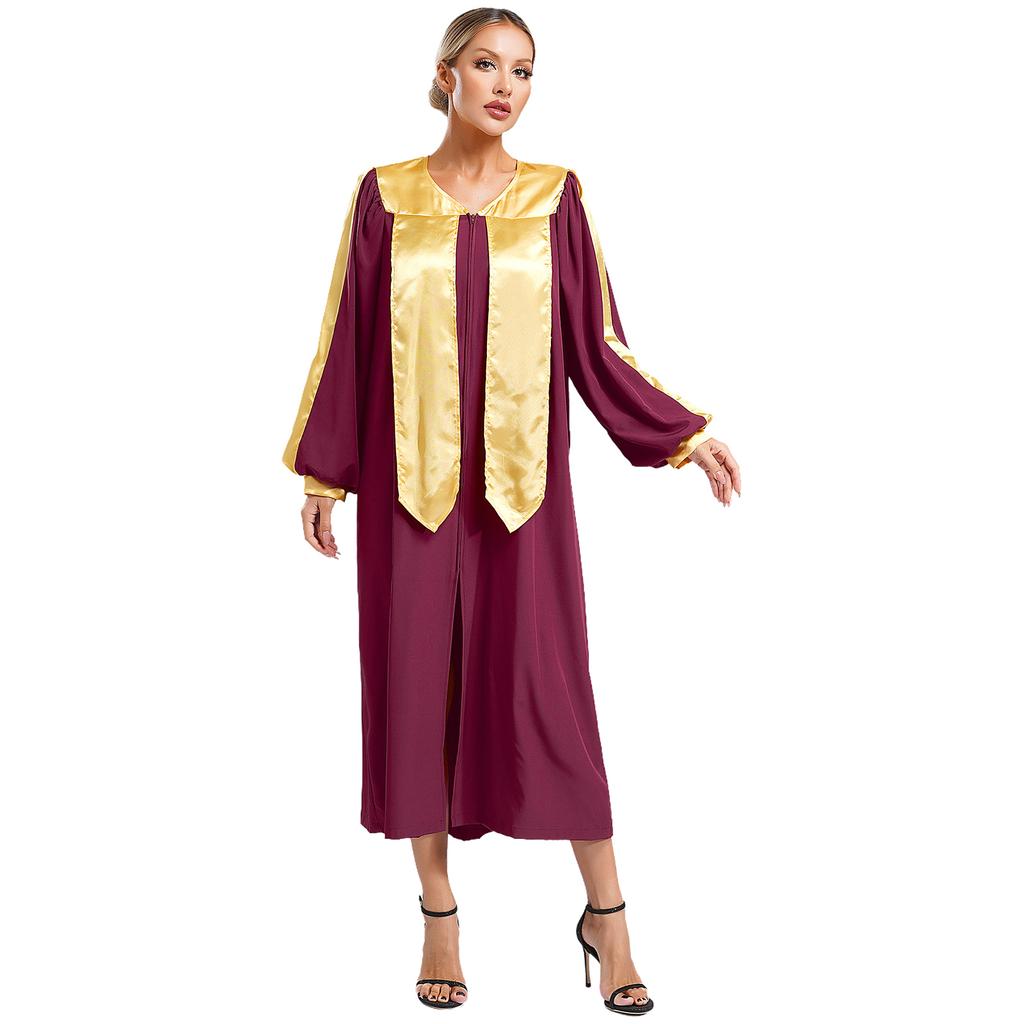 Unisex Choir Robe Halloween Costume V Neck Long Sleeve Color Block Zipper Gown Theme Party Wear