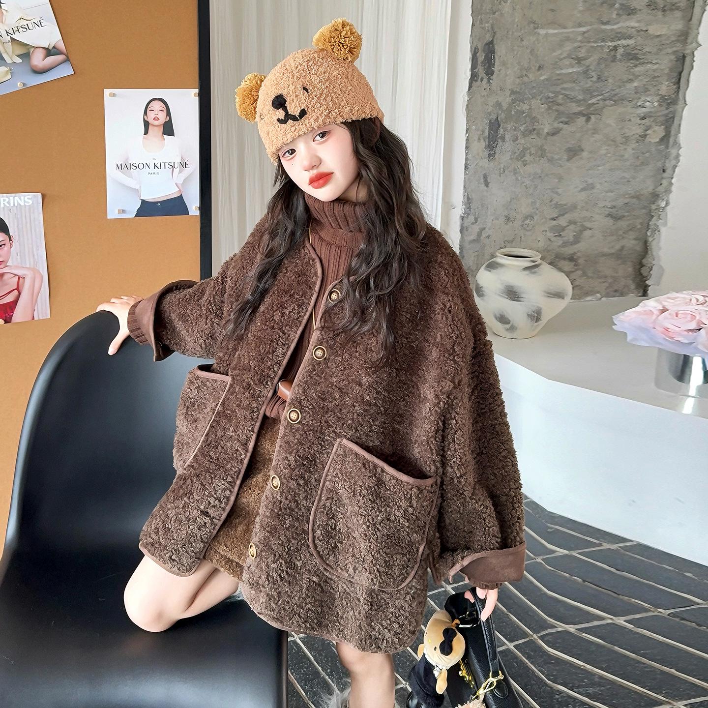 

Пальто из искусственного меха на флисовой подкладке для девочек 2025: Модная зимняя одежда для детей среднего и старшего возраста 160 cm