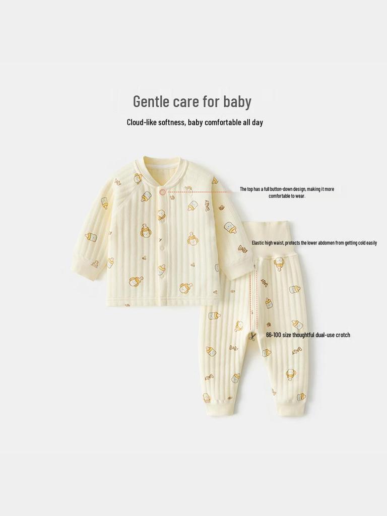 Seamless Pure Cotton Newborn Set: High-Waist Belly Protection, Warm Autumn Pants & Top